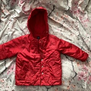 GAP Girl Red Winter Jacket Size 4 Soft Hood Satiny Coat 4T Toddler